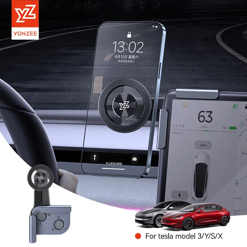 YZ For Tesla Car Phone Holder Model Y YL 3 Highland Juniper N52 Magnetic Screen Mount Universal Phone Stand for All iPhone 16 15