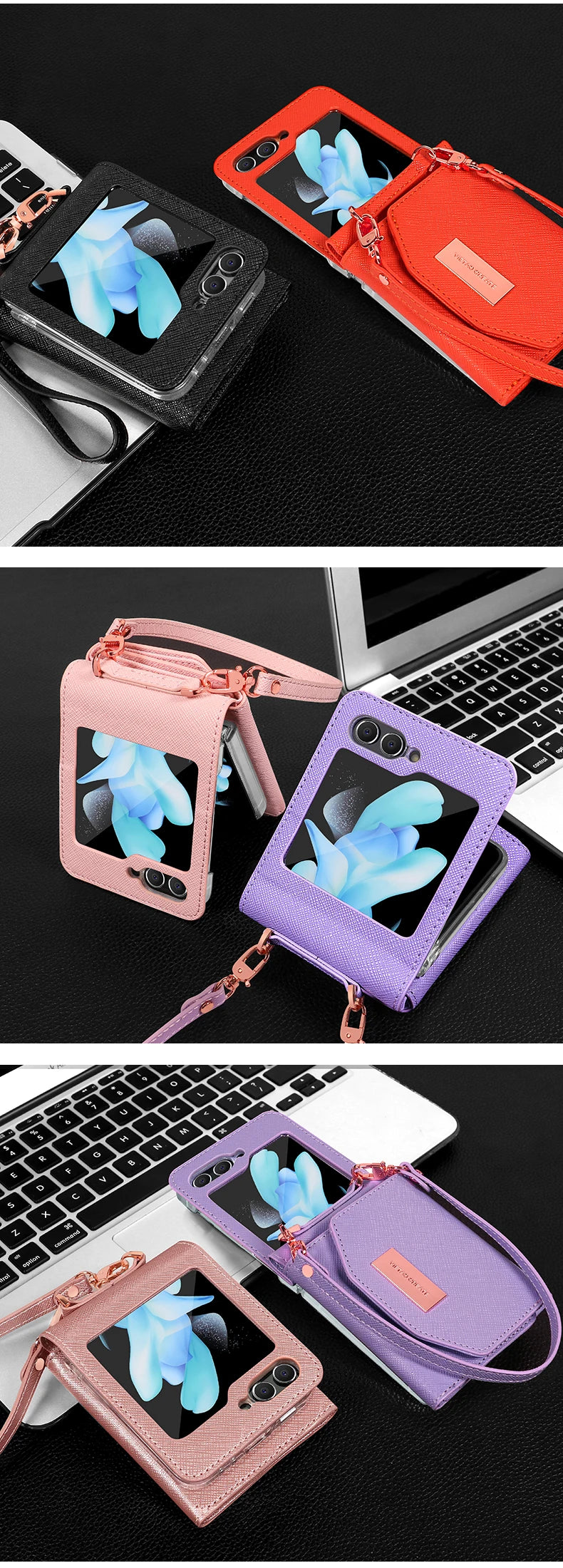 Girls Hand Strap Wallet Leather Phone Case Fit For Samsung Galaxy Z Flip 8 Flip7 6 5 4 3 5g Flip5 Flip4 Flip3 Holder Phone Cover