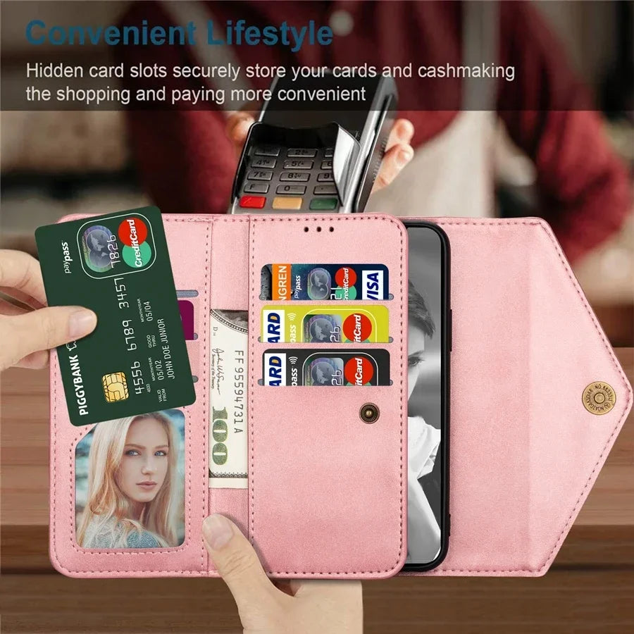 Wallet Multi-card Zipper Flip Leather Case For Samsung Galaxy S25 Ultra S24 Plus S23 S22 S21 S20 FE A13 A14 A51 A52 A53 A54 A71