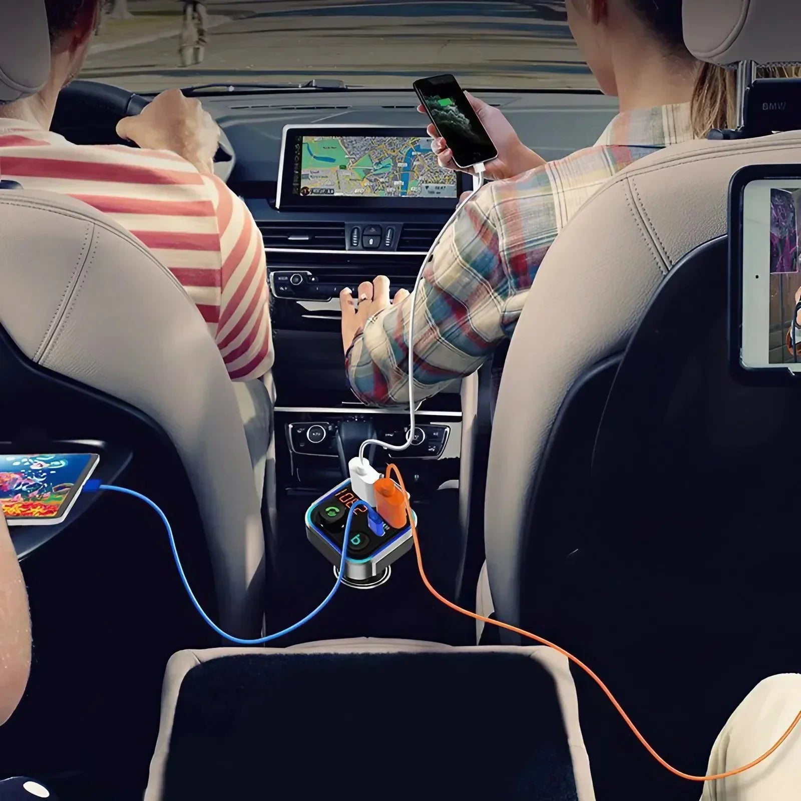 4 in 1 Retractable Car Charger Fast Charging Car Charger  with USB Type-C Cable & 2 Type C Charging Ports, Universal Car Charger