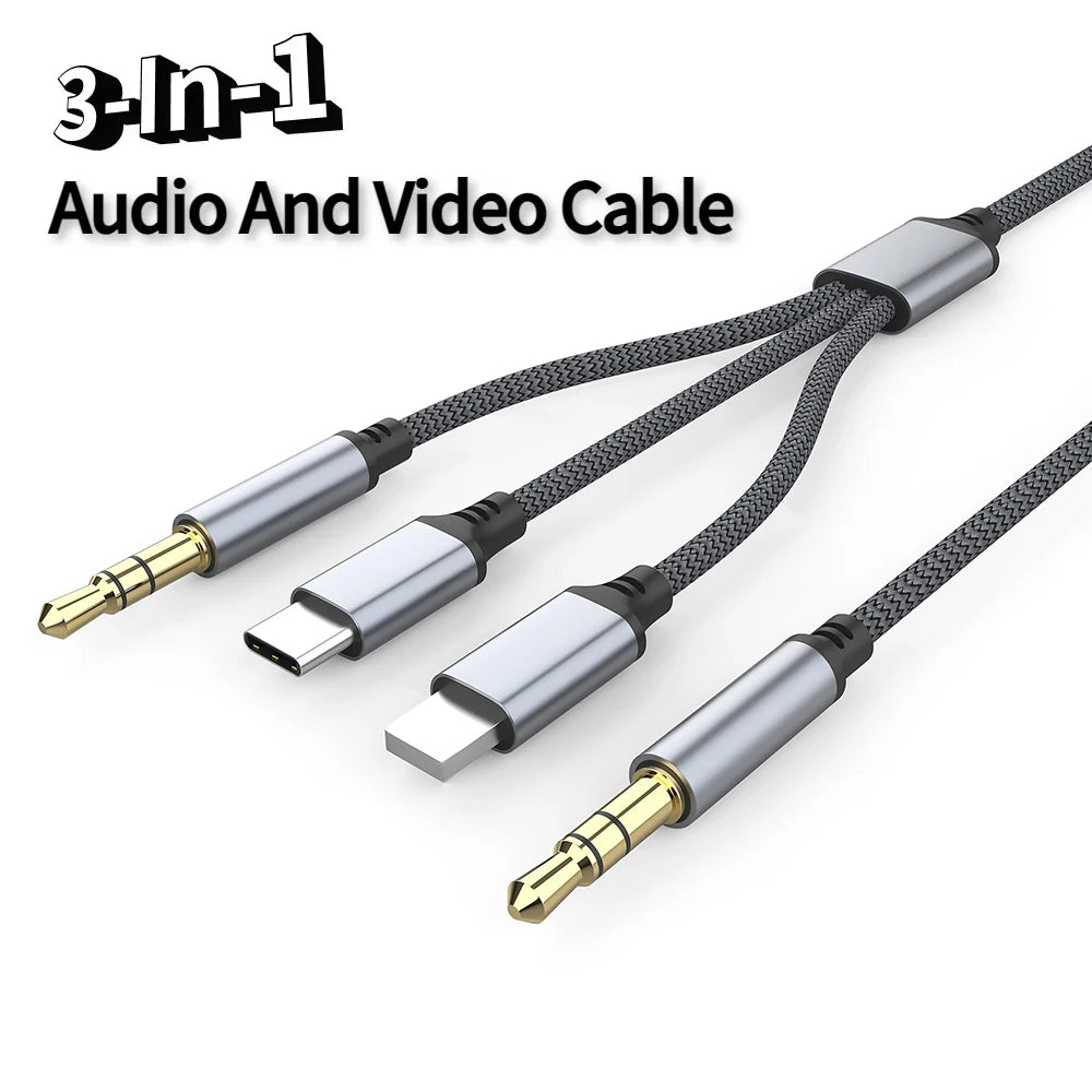 3.5mm 3 In 1 Car AUX Audio Cable Suitable for Type-c Mobile Phone Connection Cable Jack Male To Male for Smartphone