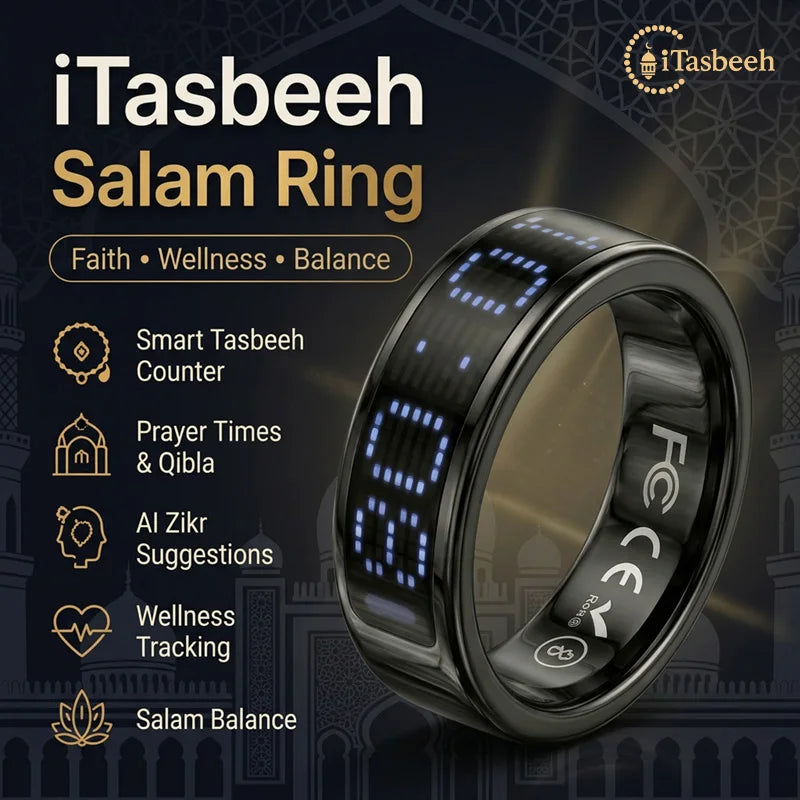 SQ666 Smart Zikr Tasbeeh Steel Ring with Magnetic Charging Case LED Display Comprehensive Health Monitoring Gift