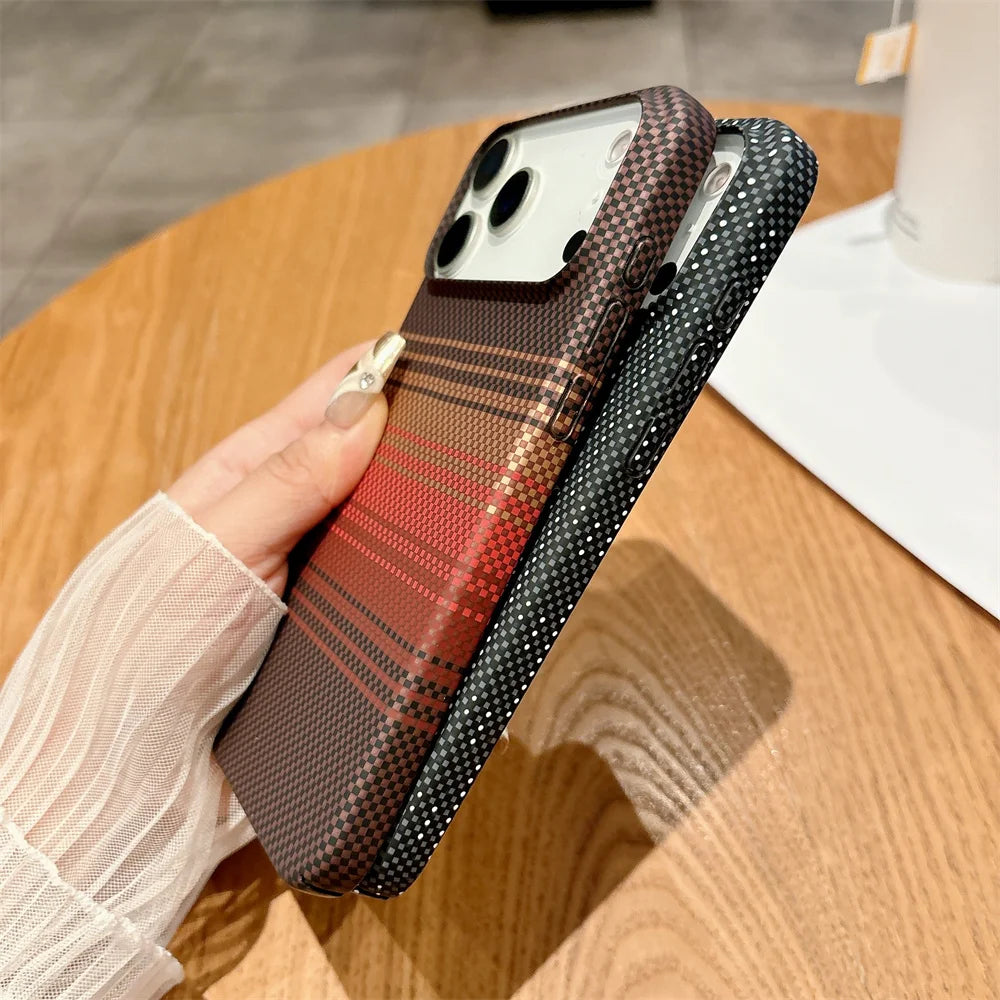 Colourful Kevlar Carbon Fibre Pattern Magnetic Phone Case For iPhone 17 16 15 14 Pro Max Plus Air 13 12 11 Wireless Charge Cover