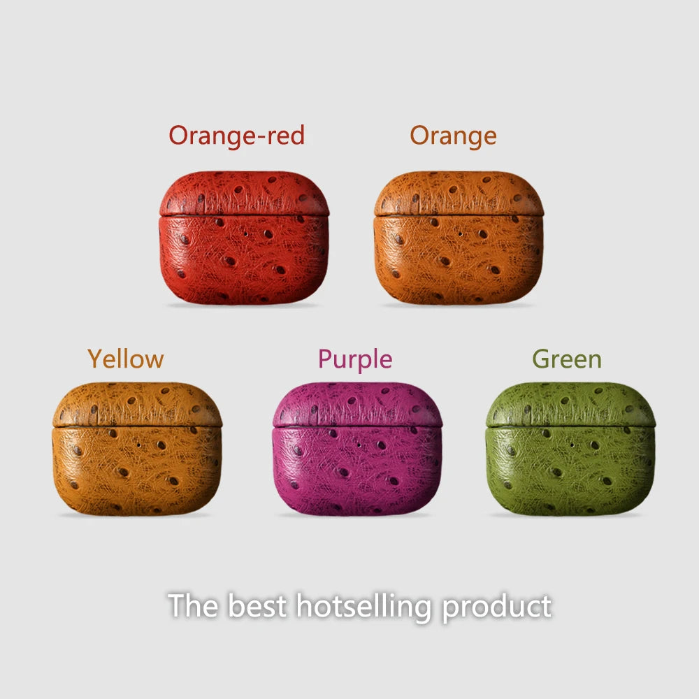 Luxury Ostrich Grain Leather Case For Airpods Pro 2 Cases airpods4 3 Wireless Bluetooth Headphone Earphone Box Protective Cover