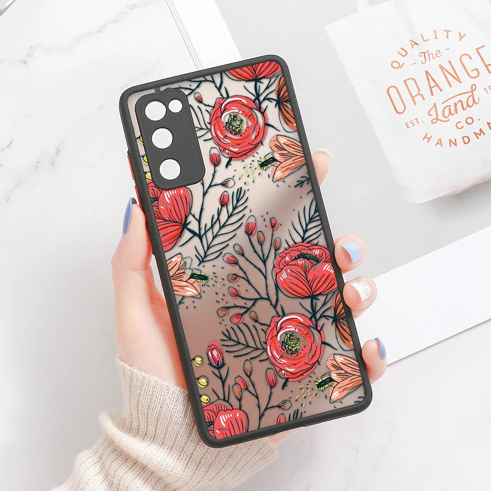 Phone Case For Samsung Galaxy S24 Ultra Cases S23 FE  S22 Plus S21 S20 FE Note 20 Ultra 10 Plus Hard Matte Flower Fundas Covers