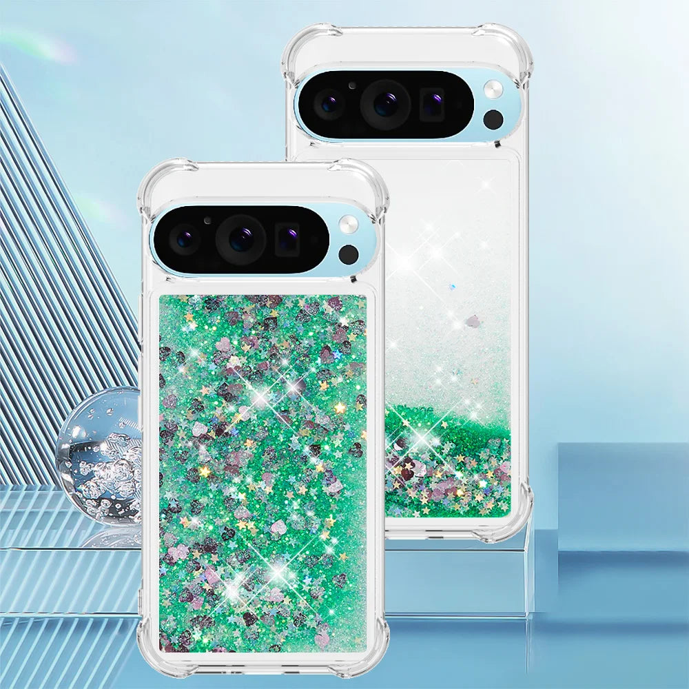 Cute Bling Glitter Liquid Quicksand Phone Case For Google Pixel 10 9 8 Pro XL 9A 8A 7A Anti Fall Protect Clear Soft Back Cover