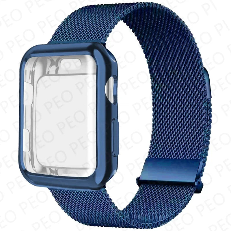 Case+Milanese Loop For Apple Watch Band 44mm 45mm 38mm-42mm-41mm 40mm Metal Magnetic bands iwatch Series 9 8 7 6 5 4 3 SE Strap