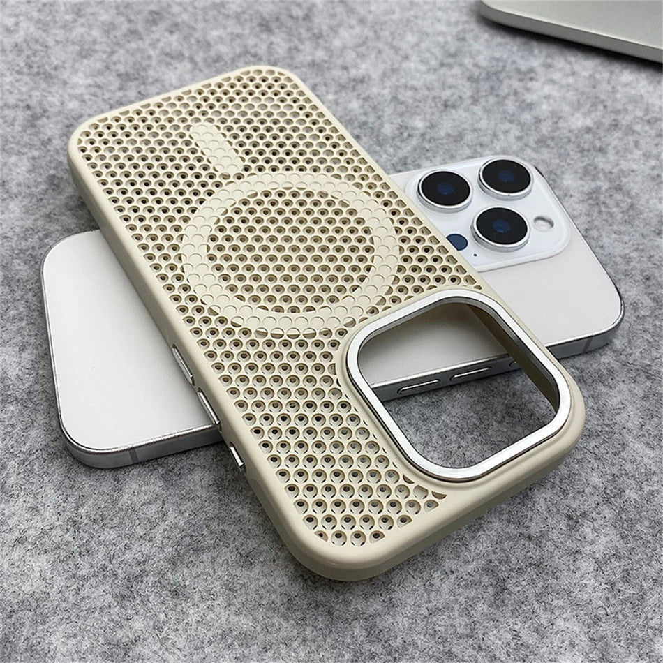 Heat Dissipation Mesh For Magsafe Magnetic Wireless Charge Case For iPhone 16 15 14 Plus 13 12 17 Pro Max Breathable Armor Cover