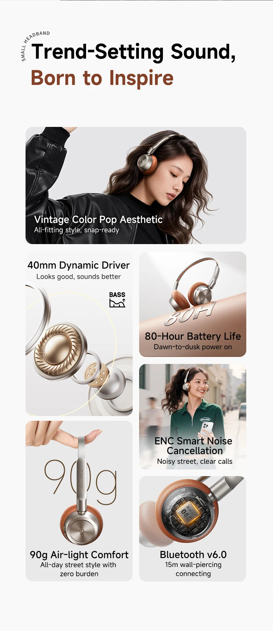 Baseus BH1 Air Wireless Headphones Bluetooth 6.0 ENC Noise Cancellation Lightweight 90g Over Ear Headset 80H Earphone
