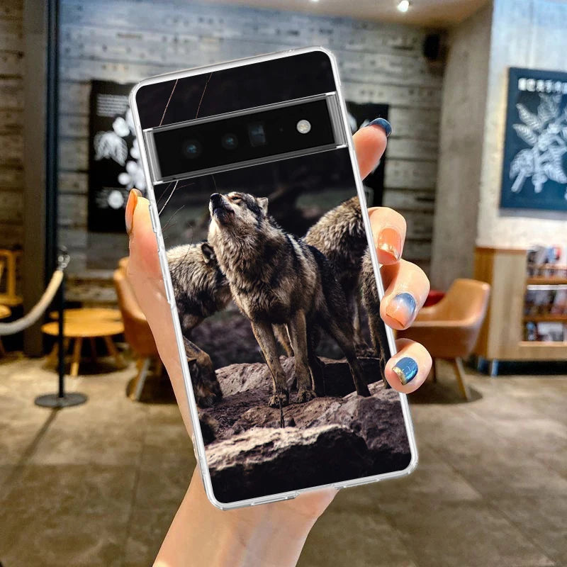 Phone Case Cover for Google Pixel 10 9 8 7 6 5 4 4XL Soft TPU 7A 6A 5A 4A 3A Pro XL 5G Transparent Shell Moon Roaring Wolf Capas