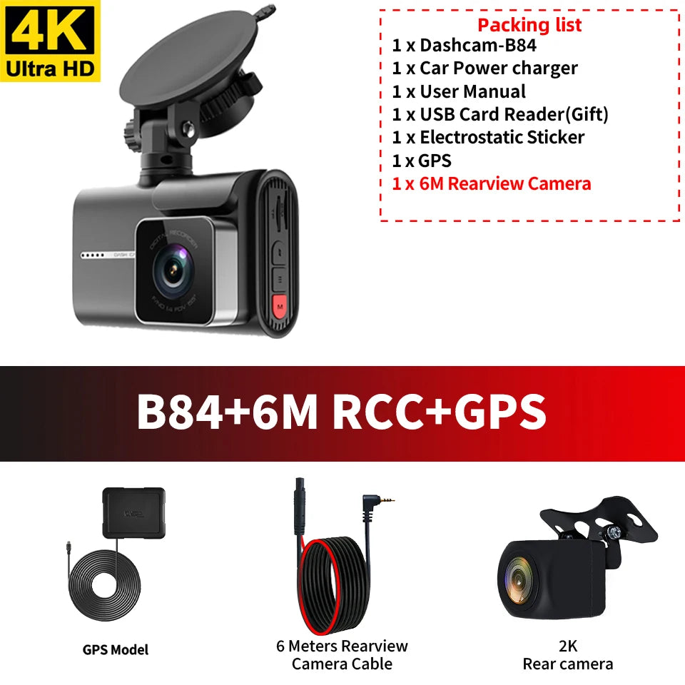 ACCEO Dash Cam 4k Front Lens Car Driving Recorder Built-in WiFi Optional 2K Rear Camera HD Night Vision Support GPS Car DVR