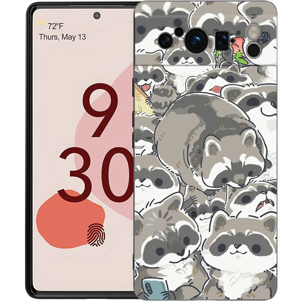 Raccoon Phone Case For Google Pixel 10 9 8 7 6 Pro XL 9A 8A 6A 7A 5G Soft Shockproof TPU Black Cover
