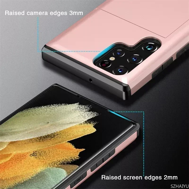 Case For Samsung Galaxy S25 Edge S24 S23 S21 FE S22 S26 Ultra Plus A57 A37 A55 A16 A36 A56 5G With Card Holder Shockproof Cover