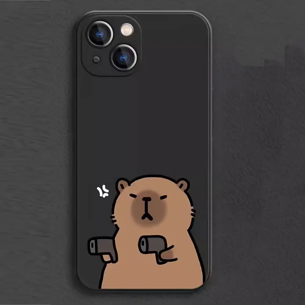 Funny Cartoon Animal Capybara Couple Phone Case for iPhone 16 15 14 13 12 11 Pro Max Mini 7 8 Plus SE4 16E Shockproof Soft Cover