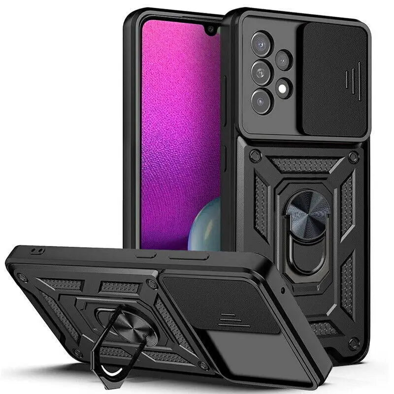 Slide Camera Lens Armor Case For Samsung Galaxy S24 S23 S22 Ultra S21 S20 FE Plus A51 A71 A53 A54 A34 Magnetic Ring Stand Cover