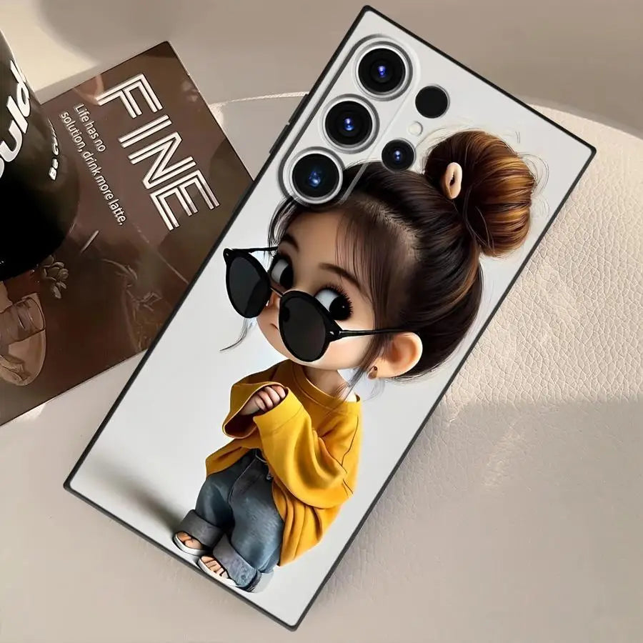 Cartoon Girl Pattern Case for Samsung Galaxy S26 S10 S9 S20 Note 20 Ultra 8 9 10 S21 FE S23 S24 Plus S25 Ultra Funda Phone Cover