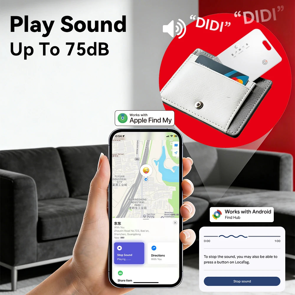 Dual Syste1.7mm Wallet Tracker Wireless Charging Locator for Apple Find My & Google Find Hub Global Tracking Anti-lost Smart Tag