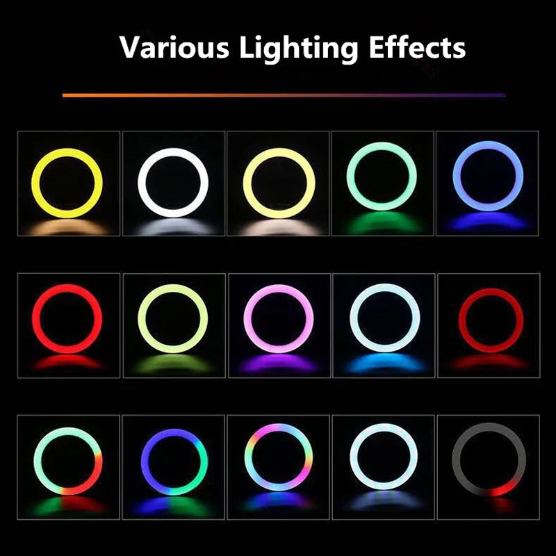 13" RGB Selfie Ring Light Tripod Stand Phone Holder Dimmable LED Ringlight for Live Stream/Makeup/YouTube/Photography