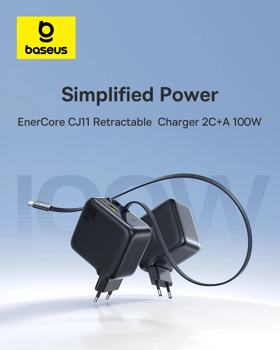 Baseus 67W 100W Fast Charger GaN Charger USB C Retractable Cable Phone Charger For iPhone Samsung Laptop Charger PD QC Charger