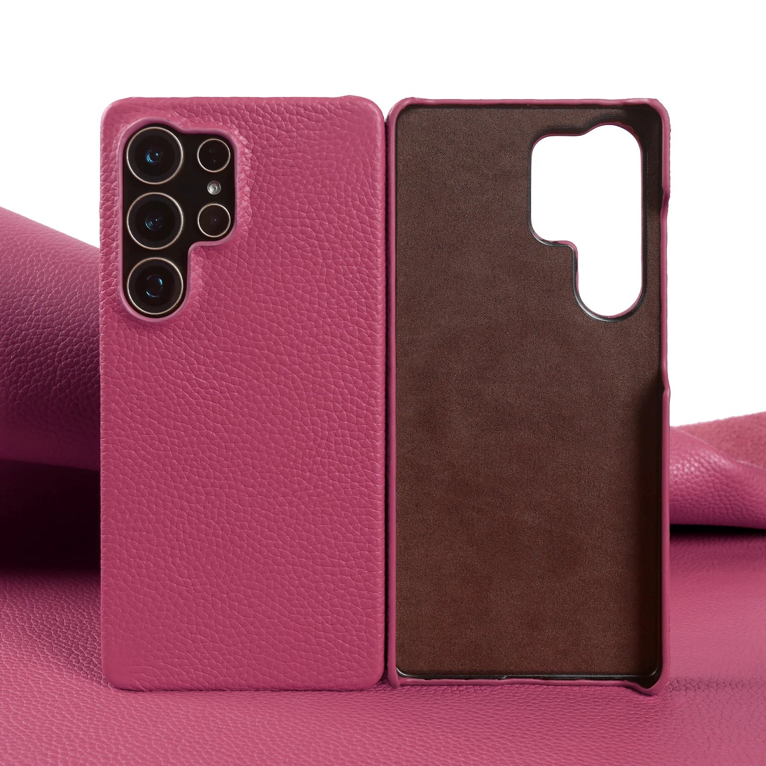 Lychee Grain Genuine Leather Case For Samsung Galaxy S25 Ultra S24 FE S23 Plus S22 S21 Ultra Phone Case Half Wrapped Back Cover