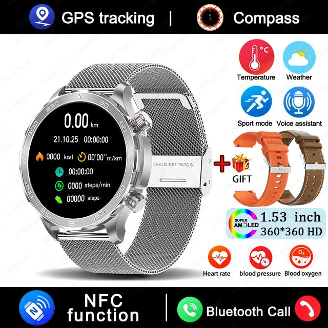 New GPS Track Smart Watch Men AMOLED HD Screen Outdoor Sports Fitness Heart Rate NFC IP68 Waterproof Bluetooth Call Smart Watch