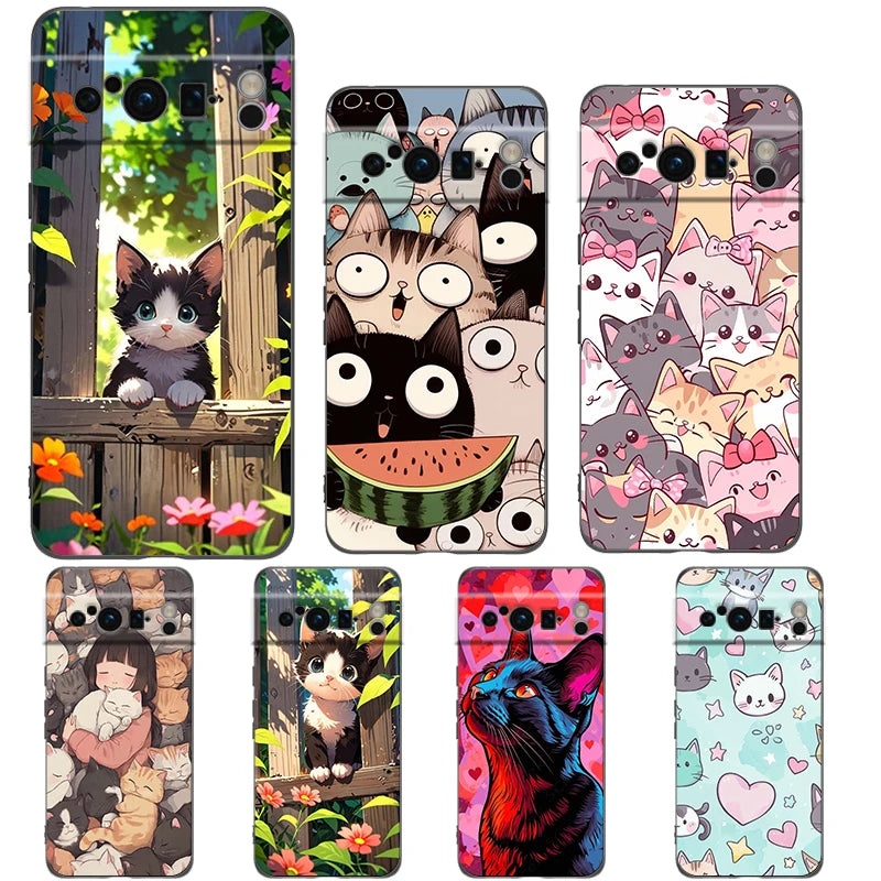 For Google Pixel 10 Pro Phone Case Pixel 9 Pro XL TPU Case Pixel 8 Pro 9A 8A 7A 7 6A 6 Pro Soft Cover Cute Cartoon Cat