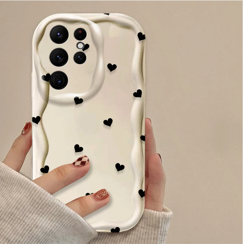 Black Bowknot Heart Phone Case for Samsung Galaxy S26 S25 S24 Ultra S23 S22 S21 S20 Plus FE A56 A55 A54 A35 A16 Silicone Cover