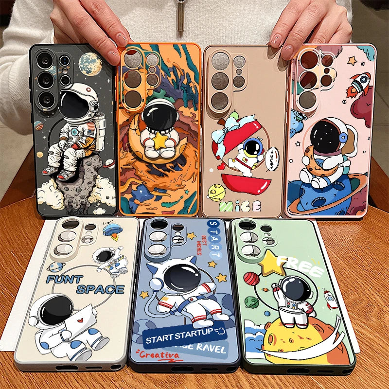 Magnetic Cute Astronaut Pattern Phone Case For Samsung Galaxy S26 S25 S24 S23 Ultra S25 FE A57 A56 A37 A17 A55 A26 A36 A35 Cover