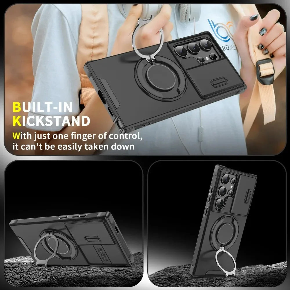 Case For Samsung Galaxy S26 S25 S24 S23 S22 S21 Ultra Plus S25 Edge S25FE S24FE Slide Camera Protect Magnetic holder Armor Cover