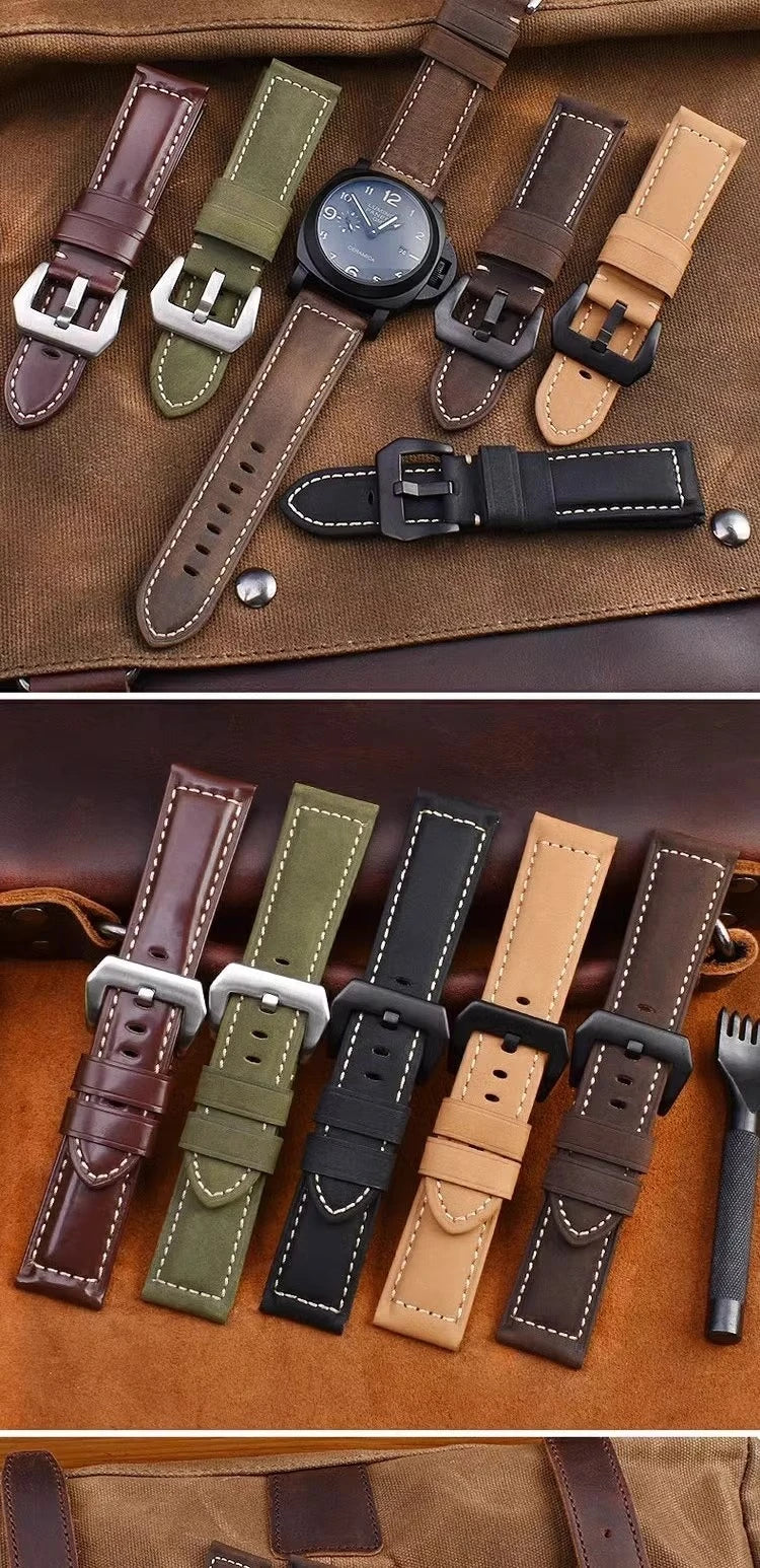 For Panerai Fossil SEIKO TISSOT Watchband Genuine Leather Bracelet male Frosted cowhide Strap Watch band 22 24mm 26m Accessories