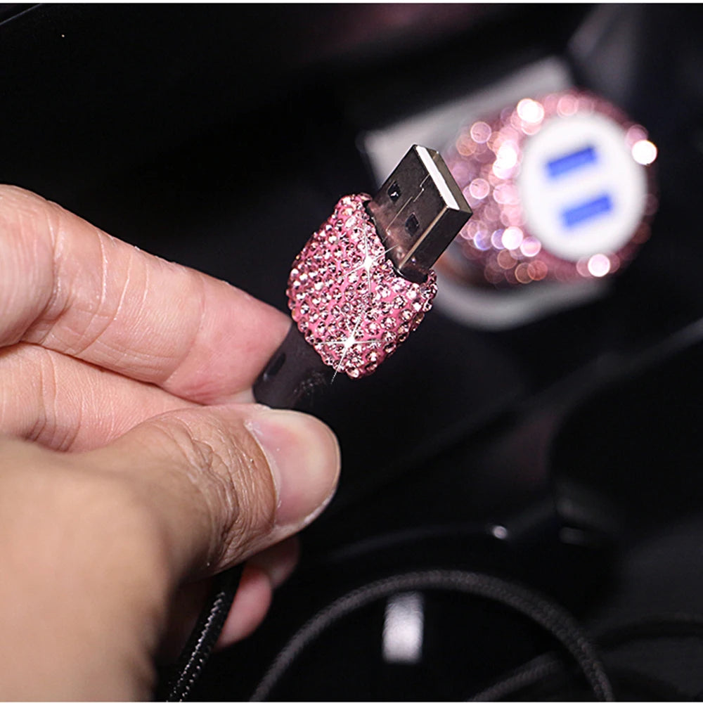 Car Dual USB Charger Port Fast Adapter Car Accessories Interior for Woman Car Bling USB Styling Diamond Car Accessories Interior