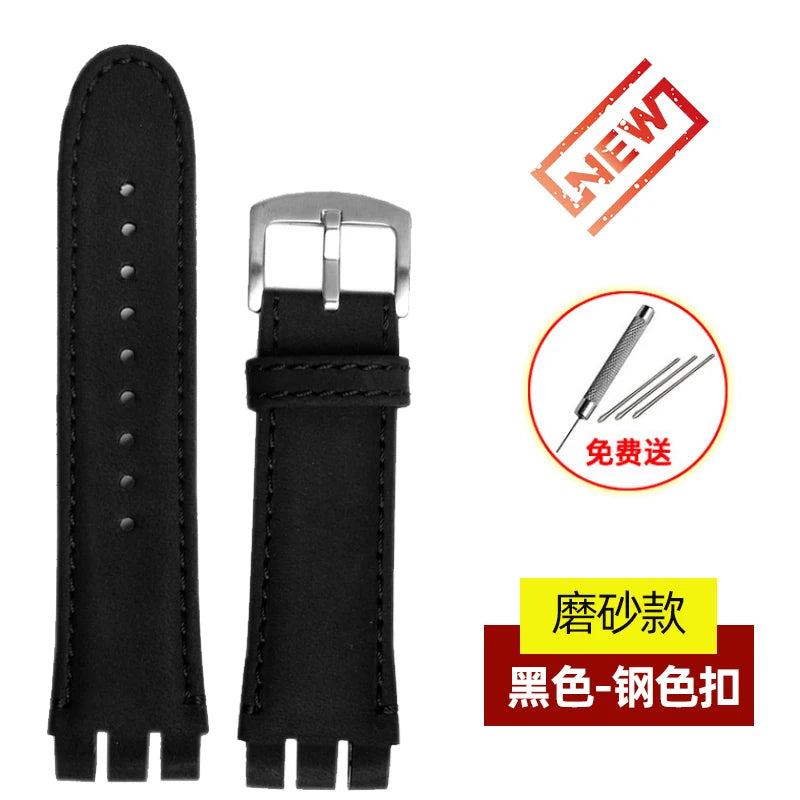 For SWATCH Bracelet YOS440 449 401G 447 448 23mm Genuine Leather + Silicone Watchband Men Black brown Steel Clasp Watch Strap
