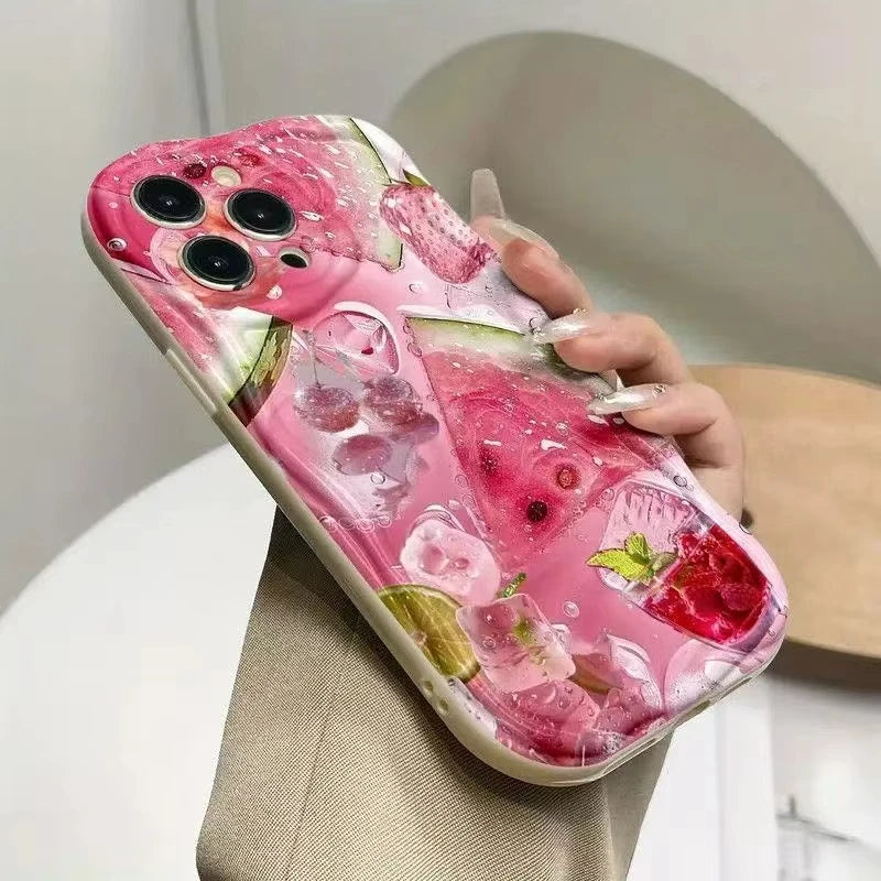 Summer Chilled Watermelon 2D Print Wavy Phone Case For Samsung Galaxy S26 S25 S24 Ultra S22 S23 S21 S20 FE Plus A55 A16 Cover