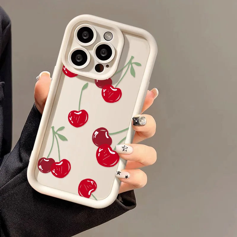 Red Cherry Phone Case For iPhone 13 17 Pro Max Case iPhone 11 16 15 14 Plus 12 16Pro XS Max XR X Cases Soft Silicone Back Cover