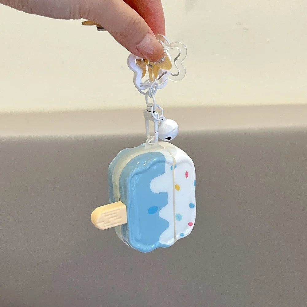 Cute Wavy Edge Ice Cream Earphone Case For AirPods 1 2 3 4 Pro 2 Bluetooth Headphone Charging Box Protective Cover With Pendant