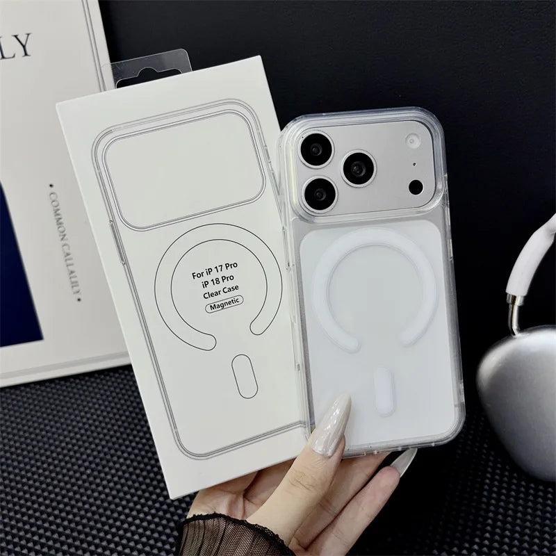 Original For Magsafe Magnetic Wireless Charging Phone Case For iPhone Air 18 17 16 15 14 Plus 13 12 11 Pro Max Clear Back Cover