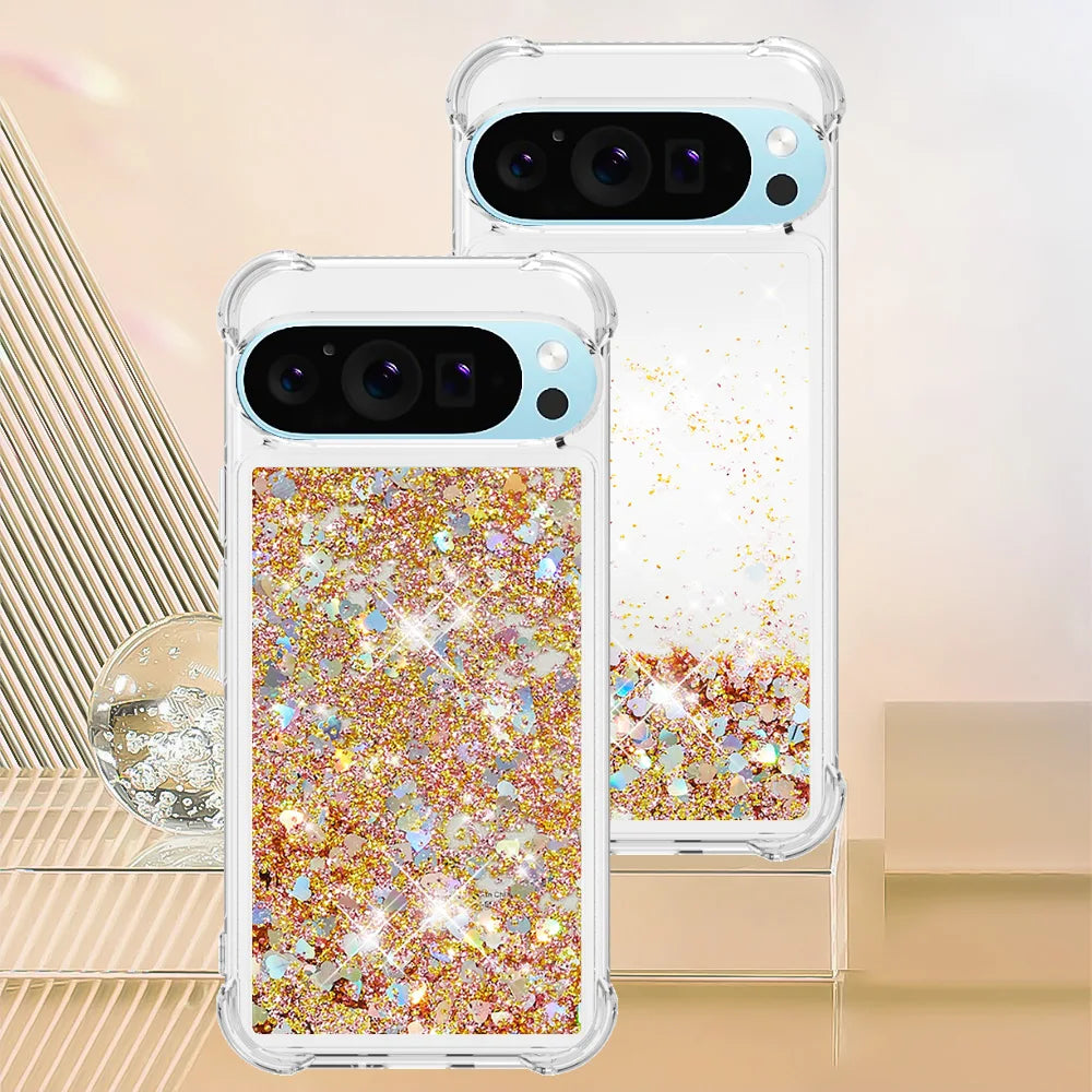Cute Bling Glitter Liquid Quicksand Phone Case For Google Pixel 10 9 8 Pro XL 9A 8A 7A Anti Fall Protect Clear Soft Back Cover