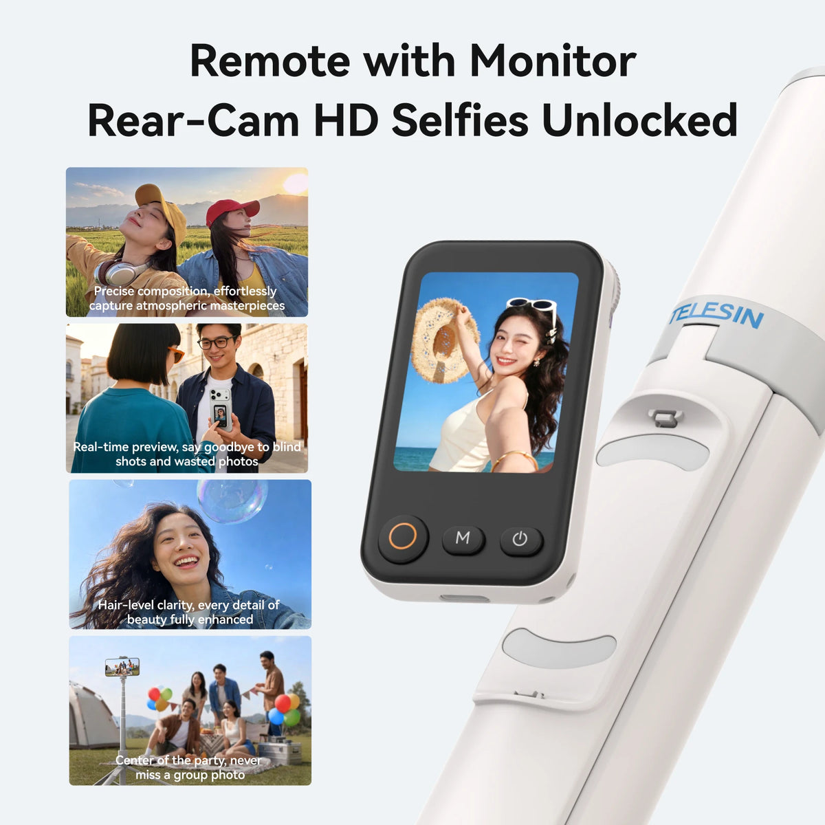 TELESIN 1.7M Screen Monitor Remote Control Wireless Bluetooth Selfie Stick Tripod For Smart Phone Iphone SAMSUNG XIAOMI HUAWEI