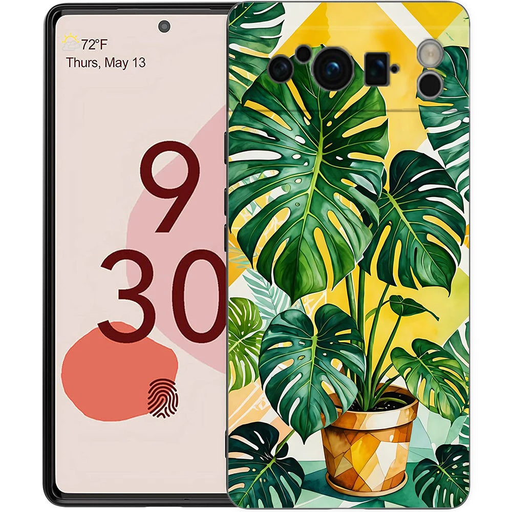 Leaves Monstera Green Phone Case For Google Pixel 10 9 8 7 6 Pro XL 9A 8A 6A 7A 5G Soft Shockproof TPU Black Cover