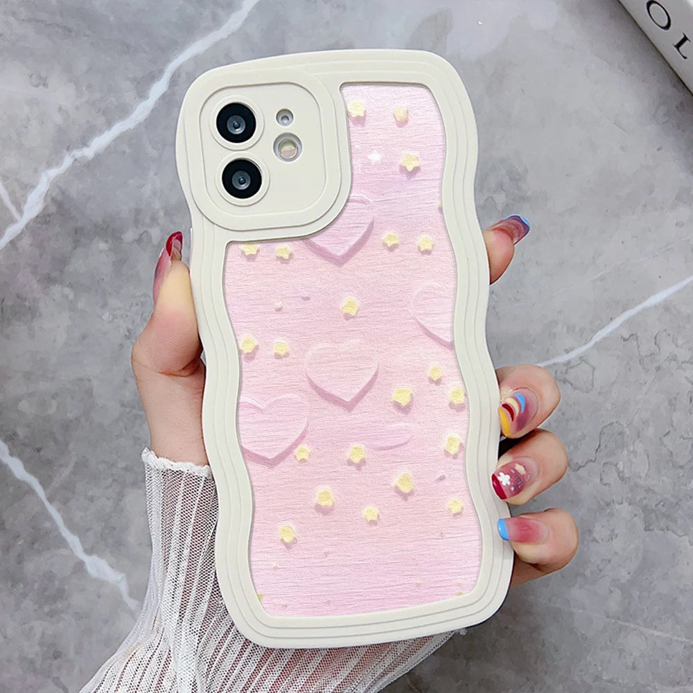 Silicone Phone Case For iPhone 11 6s 16 Plus 13 15 14 Pro Max 12 XR Wave Shockproof Soft Love Heart Cover Funda
