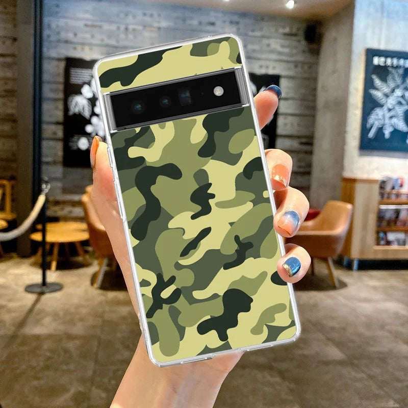 Phone Case Cover for Google Pixel 10 9 8 7 6 5 4 4XL Soft TPU 7A 6A 5A 4A 3A Pro XL 5G Transparent Shell Camouflage Camo Fundas