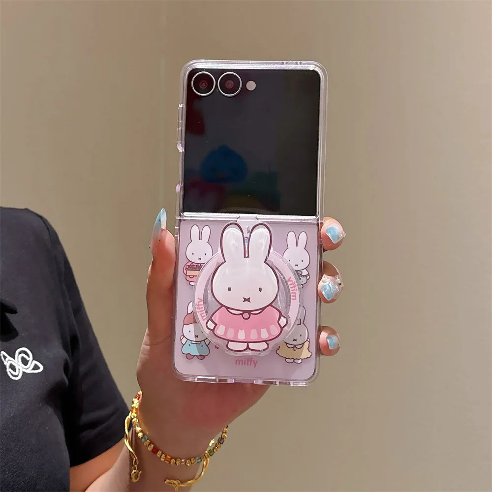 Cute Miffy Rabbit Magnetic Phone Case For Samsung Galaxy Z Flip 8 7 6 5 3D Cartoon For Magsafe Stand Shockproof Protective Cover