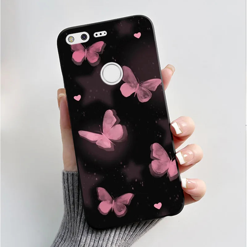 For Google Pixel XL Case Luxury Fashion Butterfly Flowers Black Soft TPU Silicone Back Cover For Google Pixel 1 1XL Phone Cases