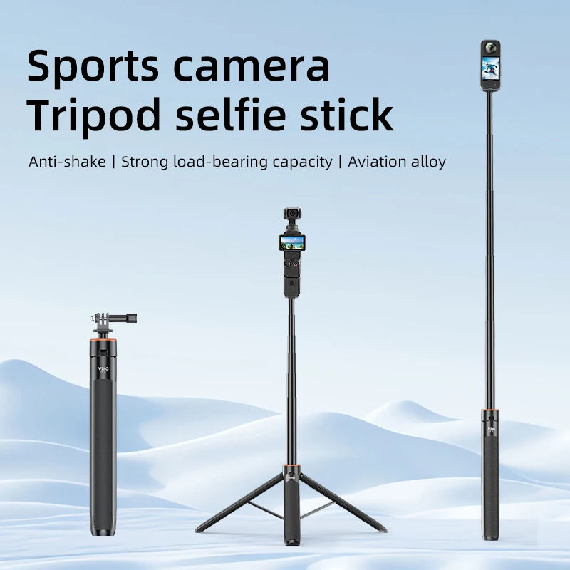 Flymile Extendable Tripod Handheld Selfie Stick for DJI Action6/5 Pro/Pocket 3/Insta 360 X5 Accessory Portable Stand 1.38M Pole