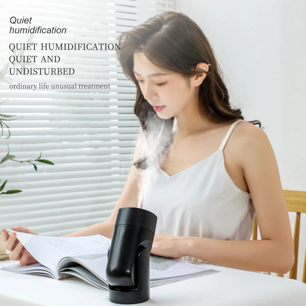 "360° Oscillating Humidifier & Air Purifier: Smart Desktop Mist Control with Ultra-Quiet USB Operation"