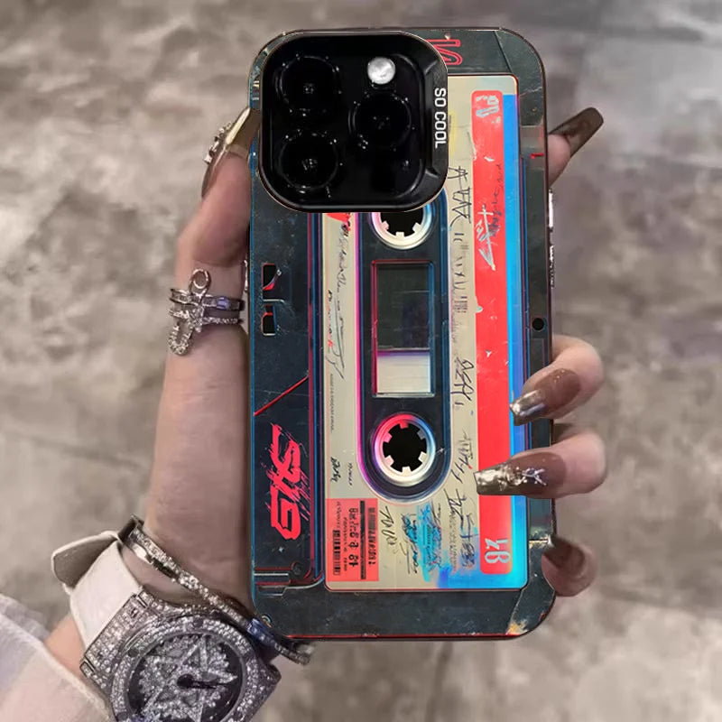 Retro Cassette Tape Electroplate Phone Case For Samsung Galaxy S26 S23 S24 S25 Ultra S22 S21 S20 Plus FE A35 A54 A55 5G Cover