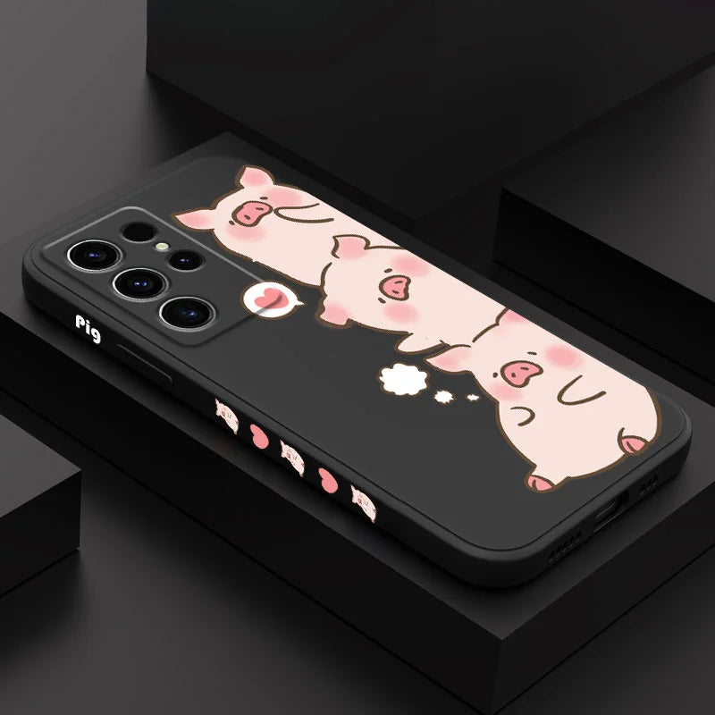 Cute Pink Pig Phone Case For Samsung Galaxy S25FE S24 S23 S22 S21 S20 S10 S10E Ultra Plus FE Note 20 Ultra 10 Plus Cover
