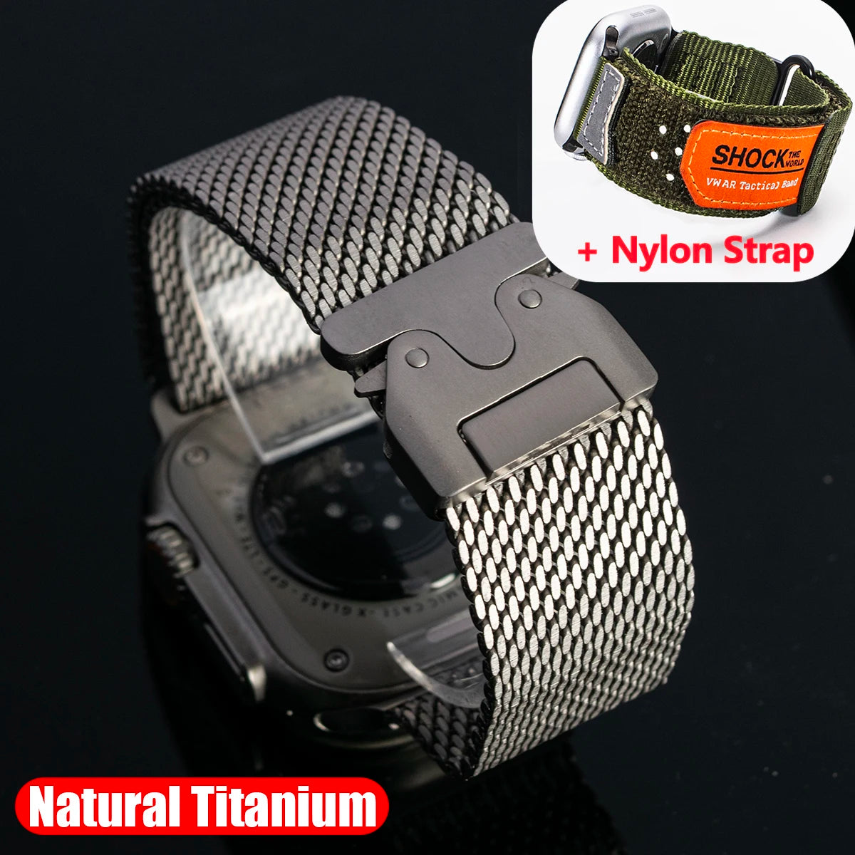 Titanium Band for Apple Watch Ultra 4/3/2 49mm iWatch Series 12 11 10 9 8 Natural Titanium Milanese Loop Strap Parachute Buckle