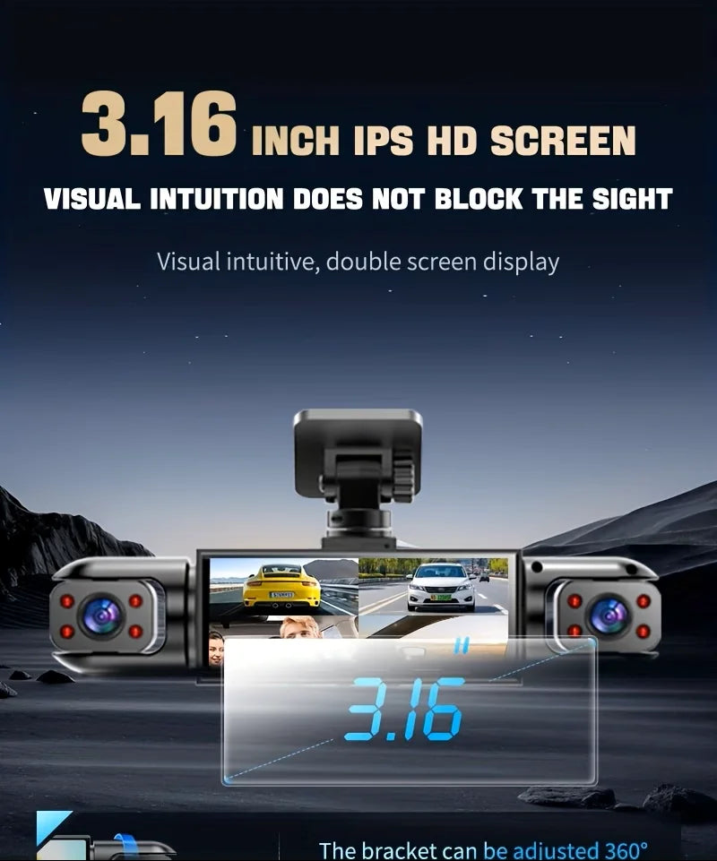 BCUOZ 4-Lens 360° Dashcam, 1080P Front + 720P Built-in Rear Left and Right car cameras, Super night vision, Loop recording, G-Sensor, WDR, 12-24V car plug power supply,Optional 64GB memory card.