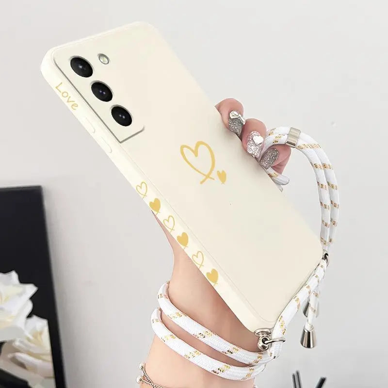 Gemini Love Crossbody Lanyard Silicone Phone Case For Samsung Galaxy S23 S22 S21 S10 S9 S8 Plus Note 20 ultra 10 Plus Cover